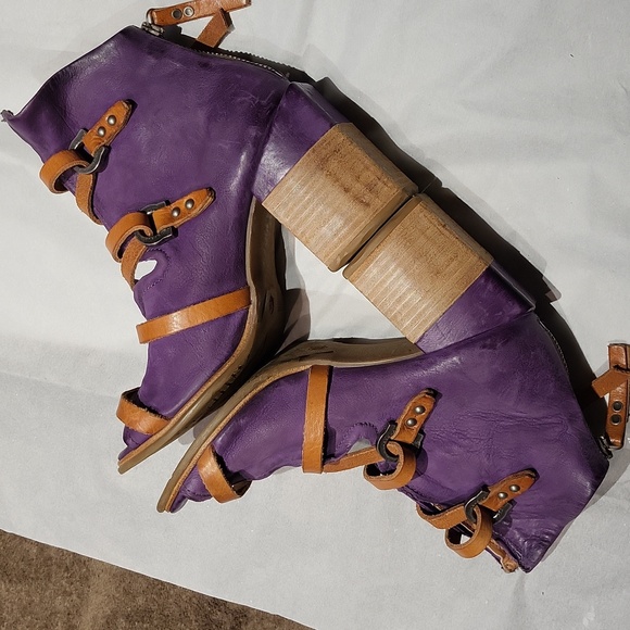 A.S.98 x Free People Open-toe Roman Block-heel Sandals / Sz 4.5 - 5 / Eggplant - Picture 15 of 17